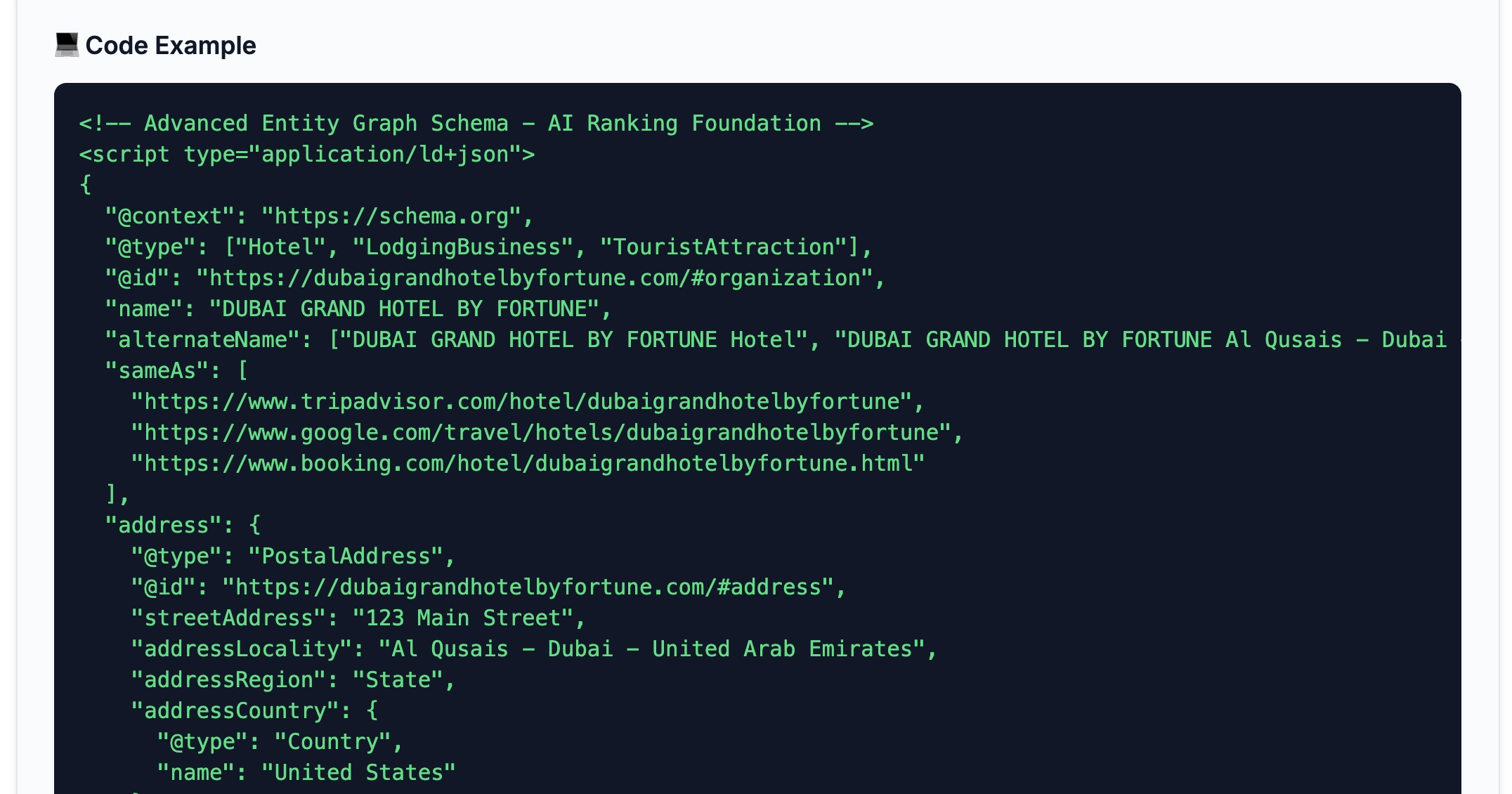 Code examples in recommendations